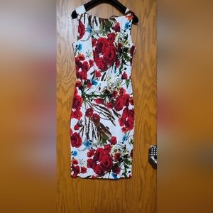 SAMANTHA SUNG Red Floral on White Dress Size 4